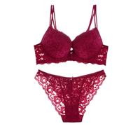 YUYUCH Women Lace Push Up Plunge Bras and Panty Set Soft Underwire Lift Support Bra Heavy Padded Bras Add 2 Cups T-Shirt Bras Burgundy