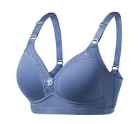 YUYUCH Women's Cotton Lace Bras U-Back Wirefree Post-Surgery Pure Cotton Bra for Older Women with Satin Lace Blue