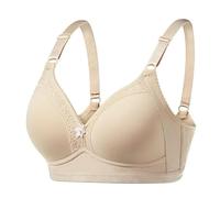 YUYUCH Women's Cotton Lace Bras U-Back Wirefree Post-Surgery Pure Cotton Bra for Older Women with Satin Lace Nude