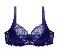 YUYUCH Women's Full Coverage Lace Soft Cups Breathable Bra Underwire Non Padded Push up Bra for Heavy Breast Blue