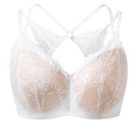 YUYUCH Women's Push Up Floral Lace Butterfly Racerback Bra Deep V Plunge Bras Full Coverage Underwire Everyday Bras White