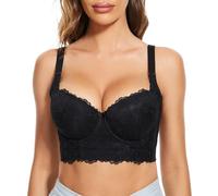 YUYUCH Women's Push Up Full-Coverage Underwire Bra,Hide Back Fat Deep Cup Bra,Sculpting Uplift Wide Back Side Bra Black