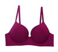 YUYUCH Women's Push Up Smooth Classic Bra Seamless T-Shirt Underwire Deep V Plunge Bra Burgundy