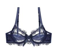 YUYUCH Women's Sexy Soft Lace Ultra-Thin Non Padded Bra See Through Underwear Floral Underwire Sheer Bras Blue