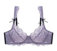 YUYUCH Women's Underwired Floral Lace See Through Sheer Bra Embroidered Mesh Unlined Soft Cup Comfort Everyday Bras (38B,Purple)