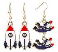 YUYUETIME 2 Pairs Vintage Rocket Ship and Astronaut Dangle Earrings for Women Lightweight Drop Pendants Retro Space Lover Jewelry Gift for Girlfriend Wife Mother
