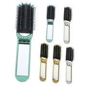 YUYUETIME 6pcs Folding Pocket Hair Brush with Mirror Travel Detangling Comb for Scalp Massage Soft Bristle Mini Hairbrushes in Green Silver Gold Colors
