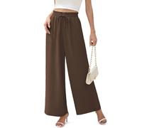 YuYukan Women's Wide Leg Linen Pants High Waisted Flowy Palazzo Pants Lounge Loose Casual Work Pants Trousers Pockets, Chocolate, M