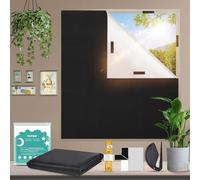 YUZAII Blackout Blind 300x145cm Stick On Black Out Blinds for Windows, No Drill Temporary with 20 Hook & Loop Tapes for Bedroom, Travel (Black)
