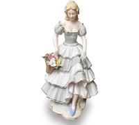 YUZDNM Art Statue - Dress Girls Great Gift Crafts, Porcelain Flower Girl Figurines Noble Statues Ceramic Sculpture,12 X 9.5 Inch Lady Home Decor, Bouquet Art Figure Desktop Decorations(Green)
