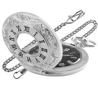 YUZDNM Hollow Roman Digital Scale Men's Quartz Pocket Watches, Quartz Pocket Strap with Chain for Men(Silver)
