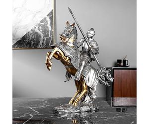 YUZDNM Knight Bronze Warhorse Statue Warrior Figurine 16.7in Collection Legendary Medieval Knight Sculpture, Swordsman Guard Warrior, Art Figure Gifts Collection For Home Office