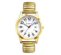 YUZDNM Mens Big Dial Easy Reader Round Quartz Watch Gold/Silver Tone Elastic Band Wristwatch(Gold)