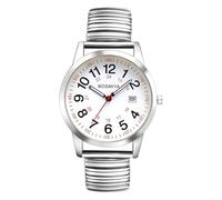 YUZDNM Mens Big Dial Easy Reader Round Quartz Watch Gold/Silver Tone Elastic Band Wristwatch(Silver)