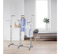 YUZDNM Rack For Hanging Clothes Retail Display - Clothe Shelves Heavy Duty Black 6 Way Shelf, Floor Standing Metal Garment Racks, Adjustable Lifting Hanging Clothes Racks(Silver)