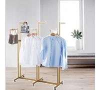 YUZDNM Rack For Hanging Clothes Retail Display - Clothe Shelves Heavy Duty Black 6 Way Shelf, Floor Standing Metal Garment Racks, Adjustable Lifting Hanging Clothes Racks(Gold)