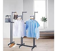 YUZDNM Rack For Hanging Clothes Retail Display - Clothe Shelves Heavy Duty Black 6 Way Shelf, Floor Standing Metal Garment Racks, Adjustable Lifting Hanging Clothes Racks(Black)