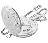 YUZDNM Shield Men's Pocket Watch with Chain, Arabic Numeral Digital Scale Men's Quartz Pocket Watch(Silver)