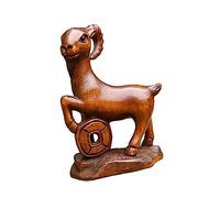 YUZDNM Wooden Chinese Zodiac Statues - Ornament Sculpture - Desktop Decoration Figurine, Art Statue, Decor Accessories Figurine Small Wood Feng Shui Sculpture Hand Carved (Color : Goat)