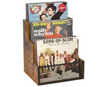 Yuzehuaza Rustic Stepped 3-Tier LP Vinyl Record Crate with Metal Grid, Wooden Album Storage Desktop Organizer Box for Vinyl, Rustic Brown & Black (Patent Pending)