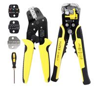 YUZES Automatic Wire Stripper and Crimping Tool Kit for Heat Shrink, Insulated Terminals, Open Barrel, Ferrule, Female Male & Solar Connectors - Ratcheting Wire Crimper with 4 Replace Dies (24-14AWG)