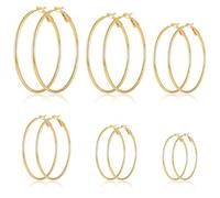 YUZHEDM 6 Pairs of Hoop Earrings Hoop Earrings, Hoops Large Small Mini Thin Lightweight Hypoallergenic Round Circle Fashion Jewellery Set for Women 20/30/40/50/60/70 mm, Stainless Steel, No Gemstone