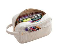 YUZHEDM Pencil Case Corduroy Fabric Pencil Case Large Size Pencil Case Teenage Feather Pencil Case Unisex Aesthetic Pencil Case for Girls Teenagers School Office, White, Classic