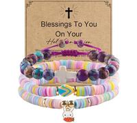 YUZHEJIE Cross Bracelet Easter Basket Stuffers Baptism Gifts Imperial Jasper Bracelet and Clay Bunny Bracelets First Communion Confirmation Christian Gifts for Gir Granddaughter Daughter Niece, 4.5 UK