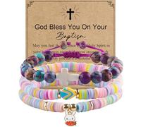 YUZHEJIE Cross Bracelet Easter Basket Stuffers Baptism Gifts Imperial Jasper Bracelet and Clay Bunny Bracelets First Communion Confirmation Christian Gifts for Gir Granddaughter Daughter Niece, 4.5 UK