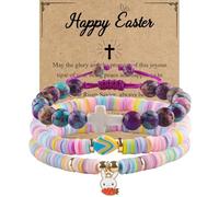YUZHEJIE Cross Bracelet Easter Basket Stuffers Baptism Gifts Imperial Jasper Bracelet and Clay Bunny Bracelets First Communion Confirmation Christian Gifts for Gir Granddaughter Daughter Niece, 4.5 UK