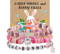 YUZHEJIE Easter Bracelets Basket Stuffers Gifts Natural Stone Cross Bracelet and Clay Bunny Bracelets Christian Baptism Confirmation Gifts for Gir Granddaughter Daughter Niece, 6.5, Stone and Clay, no