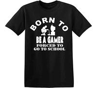 YuZhong Born to Be Gamer Forced to Go to School T-Shirt Gaming Funny Men's Tshirt Gift Black XXL