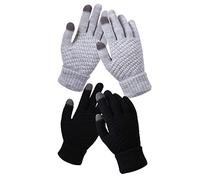 YuZhou 2 Pairs Touch Screen Gloves, Knitted Gloves Winter Texting Thermal Soft Lining Glove Fleece Lined Knit Warm Women Glove Winter Finger Mittens Knitted (Black &Grey)