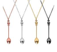 YuZhou 4 Pcs Spoon Necklace Set Mini Charms Ket Necklace Small Spoon Tiny Little Scoop Teaspoon Metal Crown Pendant Long Chain Home Supplies for Women Girl Jewellery Party Gift