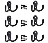 YuZhou 6-Pack Double Prong Robe Hooks - Dual Coat Hooks, Black, Chrome Finish, Metal, Screw-In Hanging Hooks for Bedrooms & Bathrooms