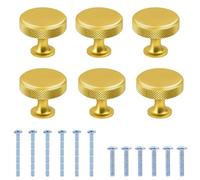 YuZhou 6Pcs Copper Knurled Cabinet Handles - Single Hole Round Door Knobs & Screws for Dresser Cupboard Closet Cabinets - 24mm*27mm