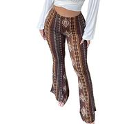 YUZIBAO Women's Flare Yoga Leggings High Waisted Boho Palazzo Wide Leg Pants Bell Bottoms, Brown, S