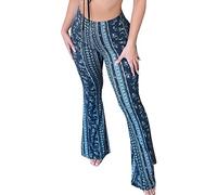 YUZIBAO Women's Flare Yoga Leggings High Waisted Boho Palazzo Wide Leg Pants Bell Bottoms, Dark Blue, M