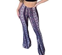 YUZIBAO Women's Flare Yoga Leggings High Waisted Boho Palazzo Wide Leg Pants Bell Bottoms, Purple, Large