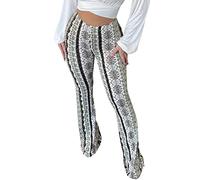 YUZIBAO Women's Flare Yoga Leggings High Waisted Boho Palazzo Wide Leg Pants Bell Bottoms, White, S