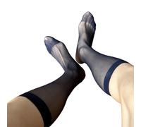 YUZIMEI Men Socks, Mens Nylon Sheer Suit Sock Business Dress Socks with Reinforced Toe Solid Plain Thin Formal Dress Stockings - Navy blue