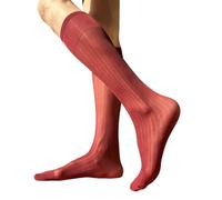 YUZIMEI Men Socks, Mens Nylon Sheer Suit Socks Business Dress Socks Elastic Wide Striped See Through Formal Dress Over the Calf Stockings - Burgundy