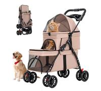 YUZINO Dog Pram for Small Dogs, Double Tiers Pet Stroller Foldable Dog Strollers for Small Dogs with 4 Rotatable Wheels, Safety Belt and Cup Holder, Pushchair for Smalls or Medium Pet
