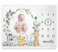 Yuzioey Safari Milestone Blanket, Jungle Wild Animals Baby Growth Chart Monthly Blanket, Watch Me Grow Jungle Safari Baby Nursery for New Moms Baby Shower(50"x40")