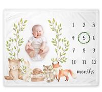Yuzioey Woodland Milestone Blanket, Forest Animals Baby Growth Chart Monthly Blanket, Watch Me Grow Woodland Bear Fox Baby Nursery for New Moms Baby Shower(50"x40")