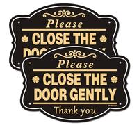 Yuzkouge 2 Pack Please Close The Door Gently Sign, 10” x 7” Rust Free Aluminum Door Sign, Weatherproof, Fade Resistant, Easy Mounting., Black & Gold