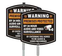 Yuzkouge 2 Pack Warning Premises Protected By 24 Hour Audio and Video Surveillance Sign with 35 Inches tall Stake, 12” x 12” aluminum No Trespassing sign for House Lawn Business.