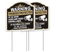 Yuzkouge 2 Pack Warning Premises Protected By 24 Hour Audio and Video Surveillance Sign with Stake, 12” x 12” aluminum No Trespassing sign for House Lawn Business.