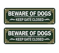 Yuzkouge Beware of Dog, Keep Gate Closed Sign- 2 Pack, 10” x 3” Rust Free Aluminum Sign, Weatherproof, Fade Resistant, Easy Mounting.