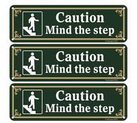 Yuzkouge Caution Mind The Step Sign with Adhesive Tape - 3 Pack, 25cm x 8cm Rust Free Aluminum Sign, Weatherproof, Fade Resistant, Easy Mounting.